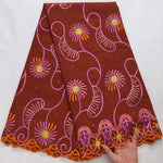tissu voile brodé fleurs géométriques marron violet bleu clair polyester coton mariage décoration paillettes