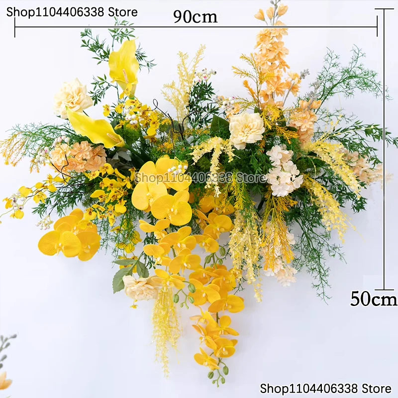 décoration mariage roses jaunes orchidées feuilles verte romantique élégant extérieur artificiel