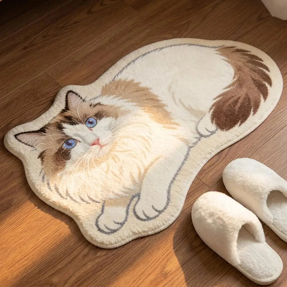 tapis coton jute blanc beige marron gris motif chat fourrure moderne chambre salon