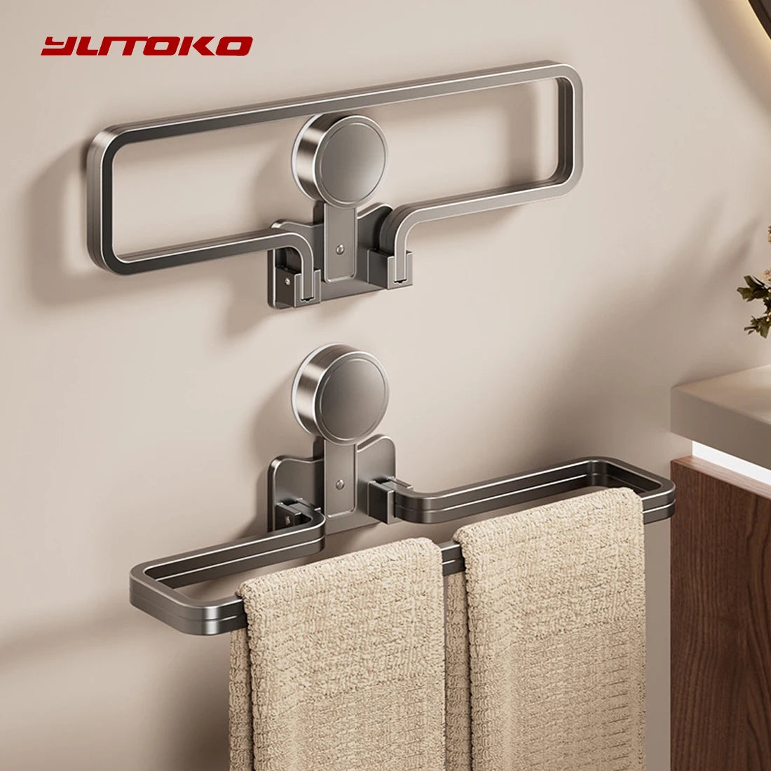 porte serviettes mural sans perçage suction cup gris métallisé moderne minimaliste lisse brillant egouttoir