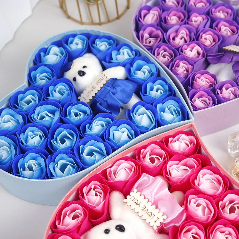bouquet roses artificielles coeur peluche ours pendentif cadeau saint valentin décoration romantique fleurs