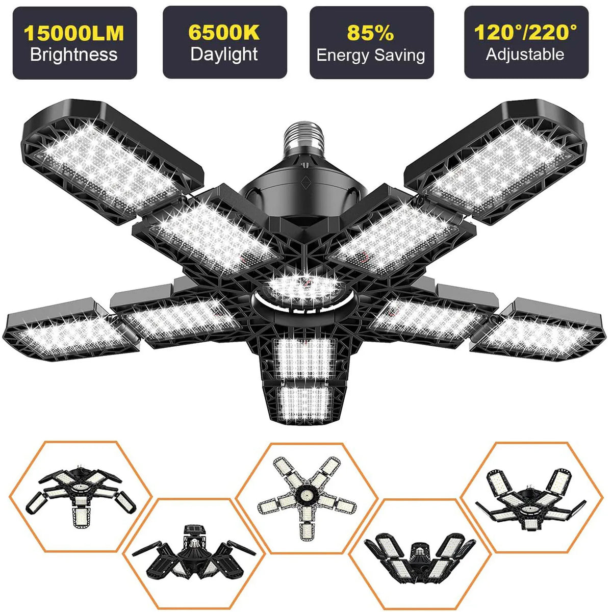lampe garage led 10 panneaux ajustables e26 e27 industrielle moderne 6500k 150w