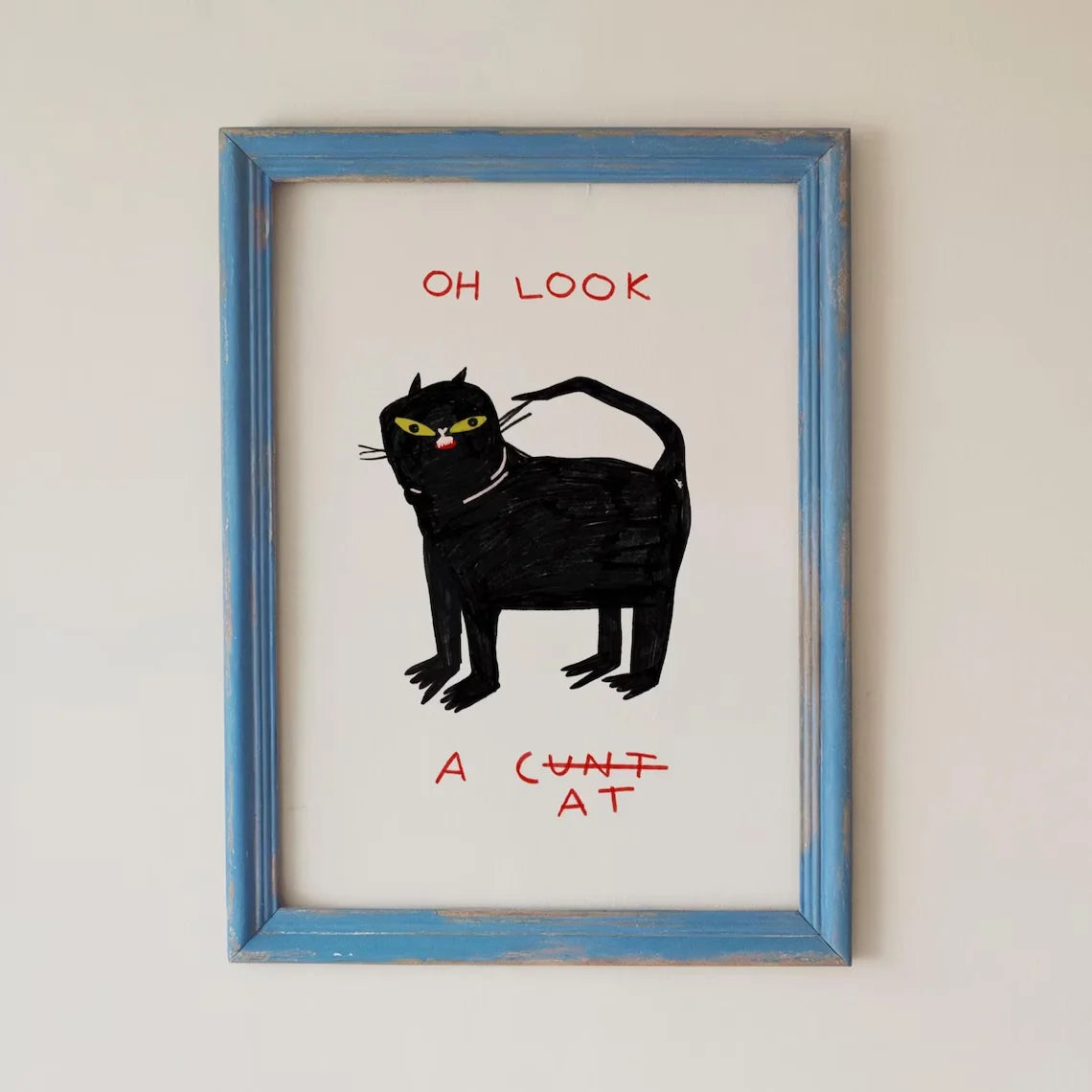 cadre mural géométrique chat noir oh look salon classique rose bleu vert