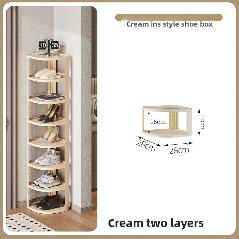 étagère rotative moderne multi niveaux beige clair rayures verticales supports rangement robuste anti dérapant