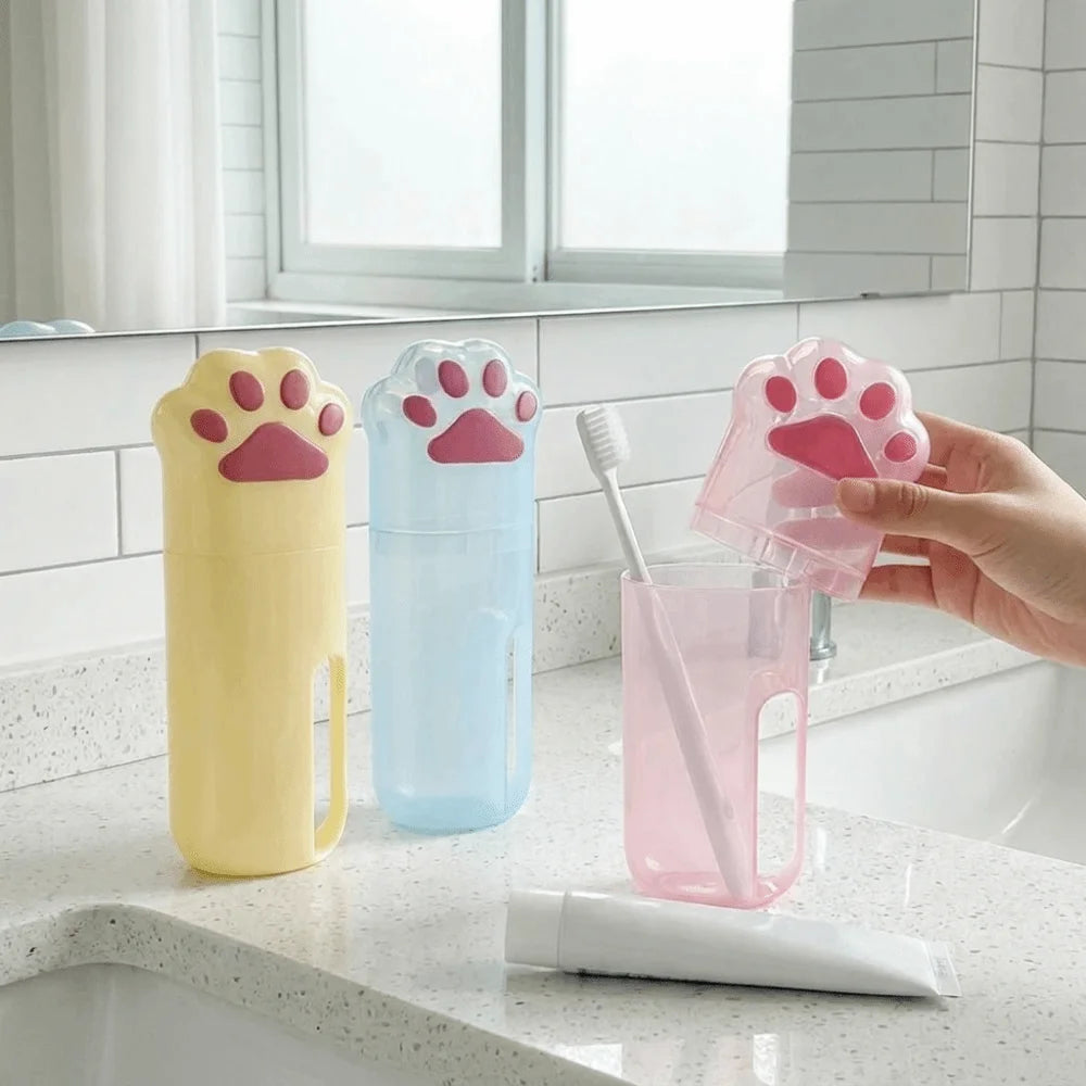 porte brosses dents tubes dentifrice motifs chats rose bleu beige adorable mignon enfantin translucent