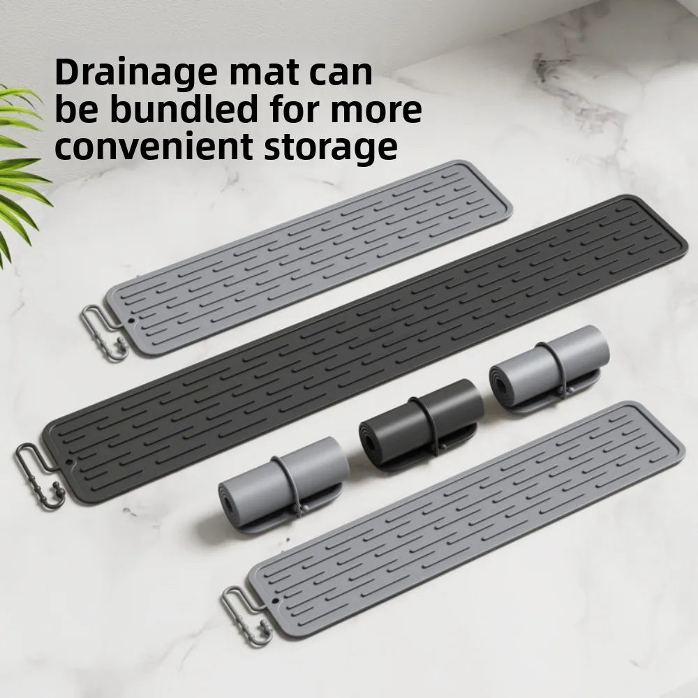 tapis drainage silicone gris moderne rainuré clips fixation cuisine vaisselle