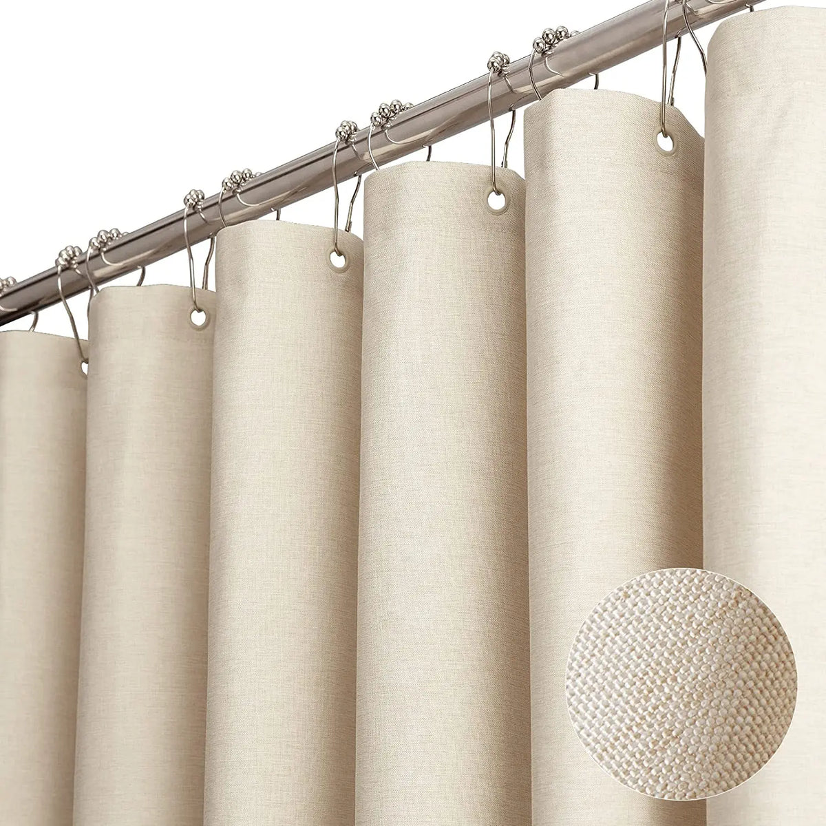 rideau douche moderne texturé beige vert olive imperméable crochets métalliques silver 120x180cm