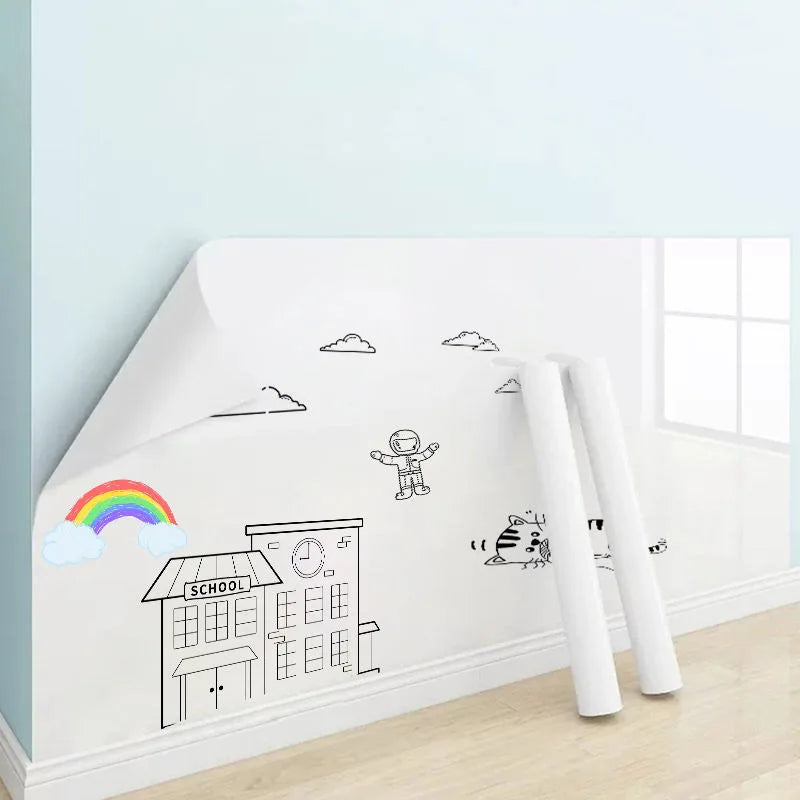 tableau effaçable sec panneau mural décoratif adhésif électrostatique dessins enfantins couleurs vives éponge marqueur