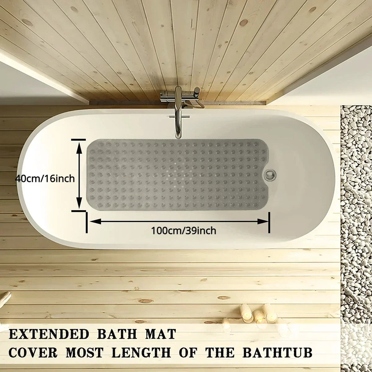 tapis bain moderne antidérapant 40x100cm bleu clair gris transparent drainage massage suction