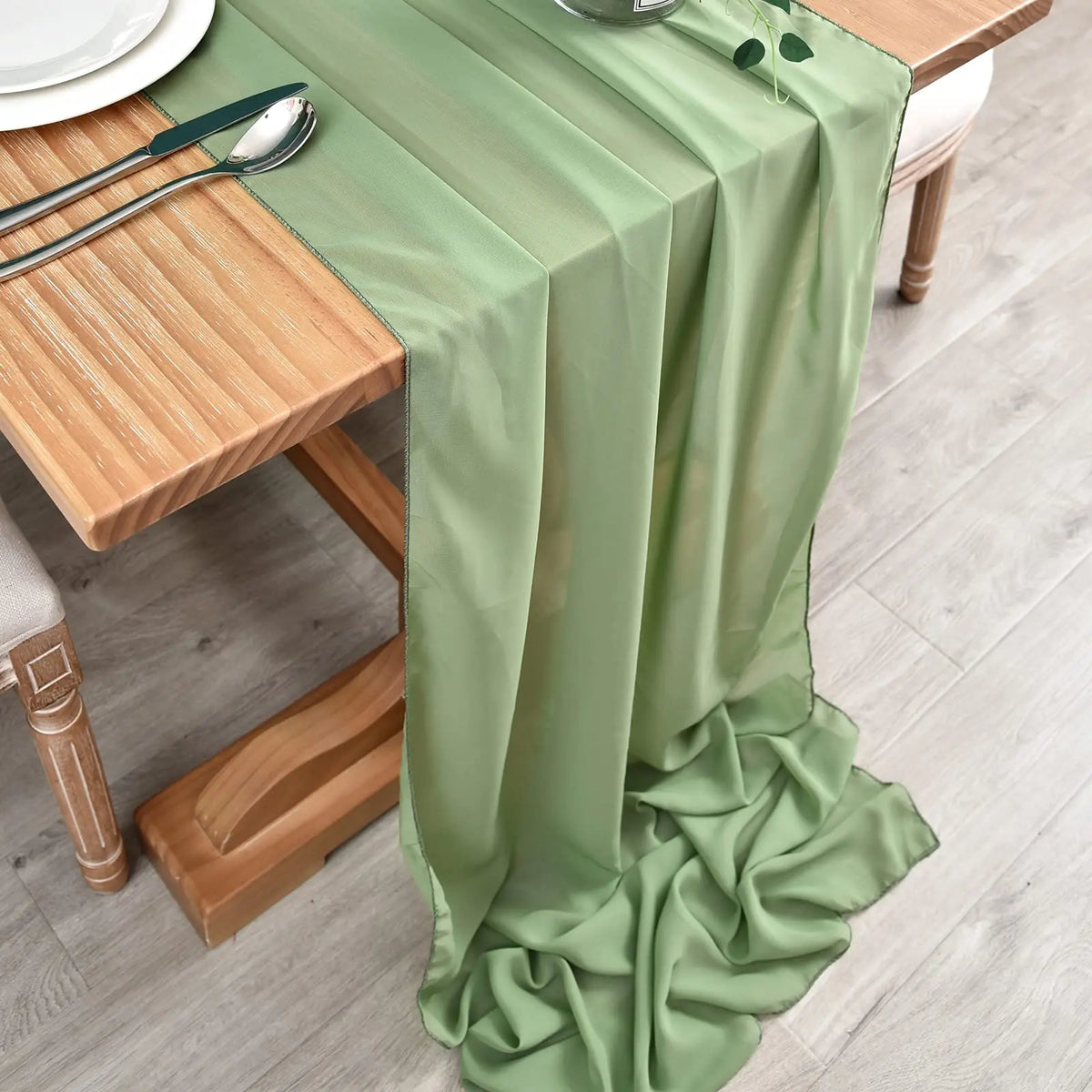chemin table vert clair moderne uni opaque 30x300cm ruban blanc decoration anniversaire mariage noel