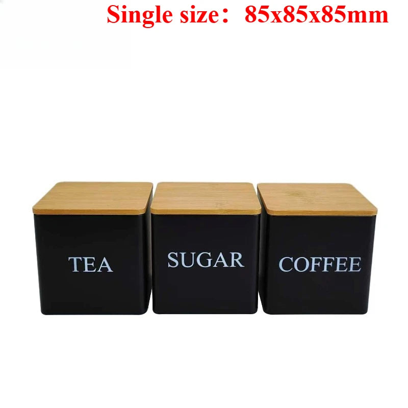 boîtes rangement sucre thé bambou noir blanc couvercle métal minimaliste respectueux environnement