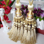 pompons rideau élégants franges couleurs bleu noir doré rayures polyester decoration maison