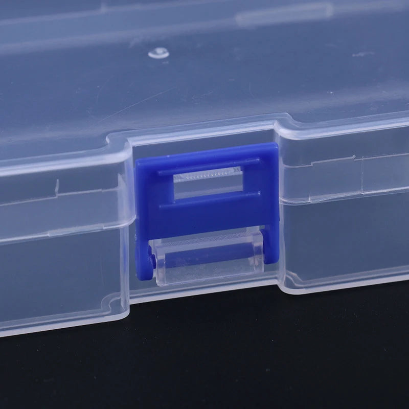 boîte rangement bijoux plastique transparente moderne pratique poignée bleue intérieure 14cm 8cm