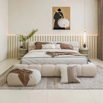 lit moderne minimaliste bois simili cuir beige clair rangement 180x200cm