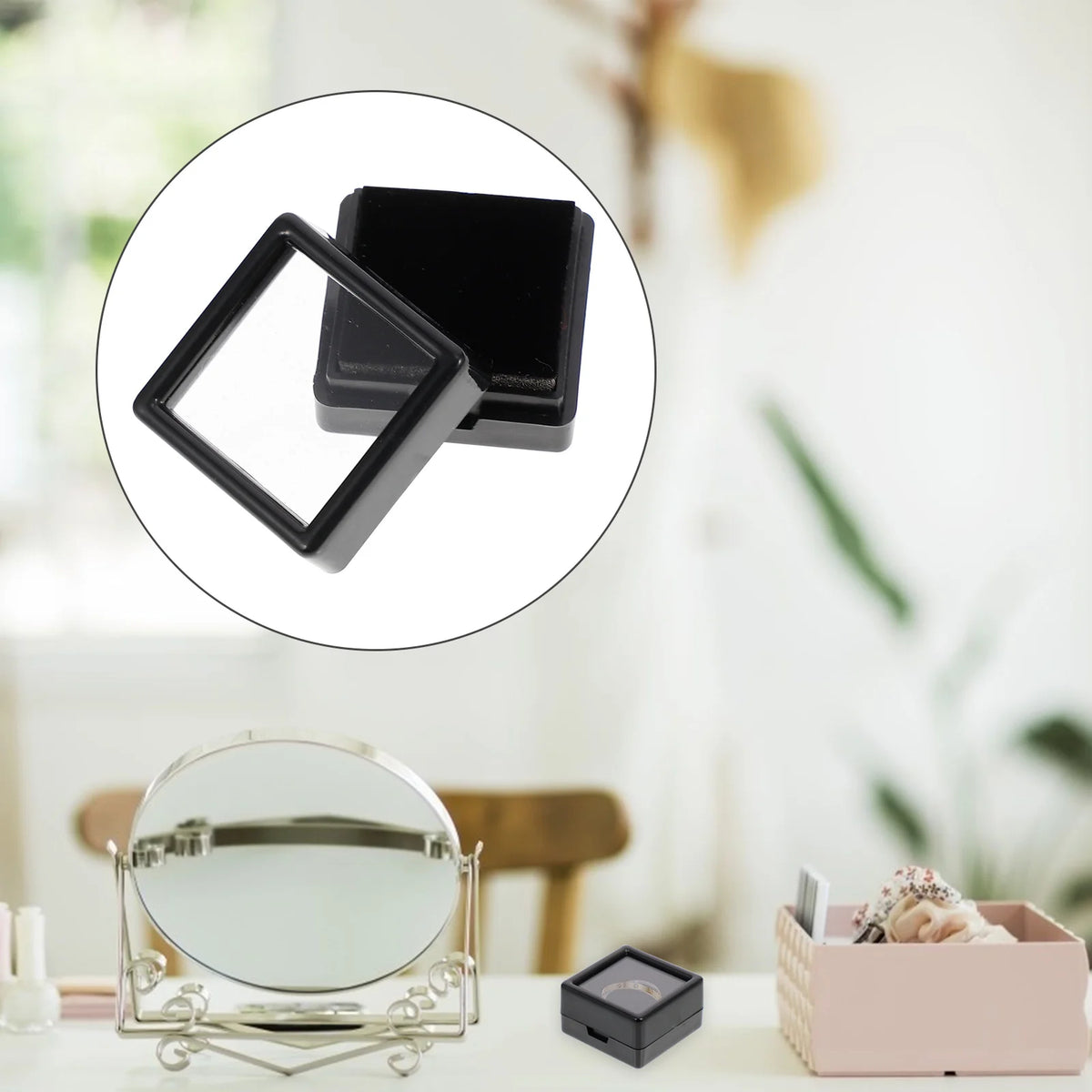 boîtes bijoux rangement noir contemporain 24 pièces couvercle transparent plastique intérieur