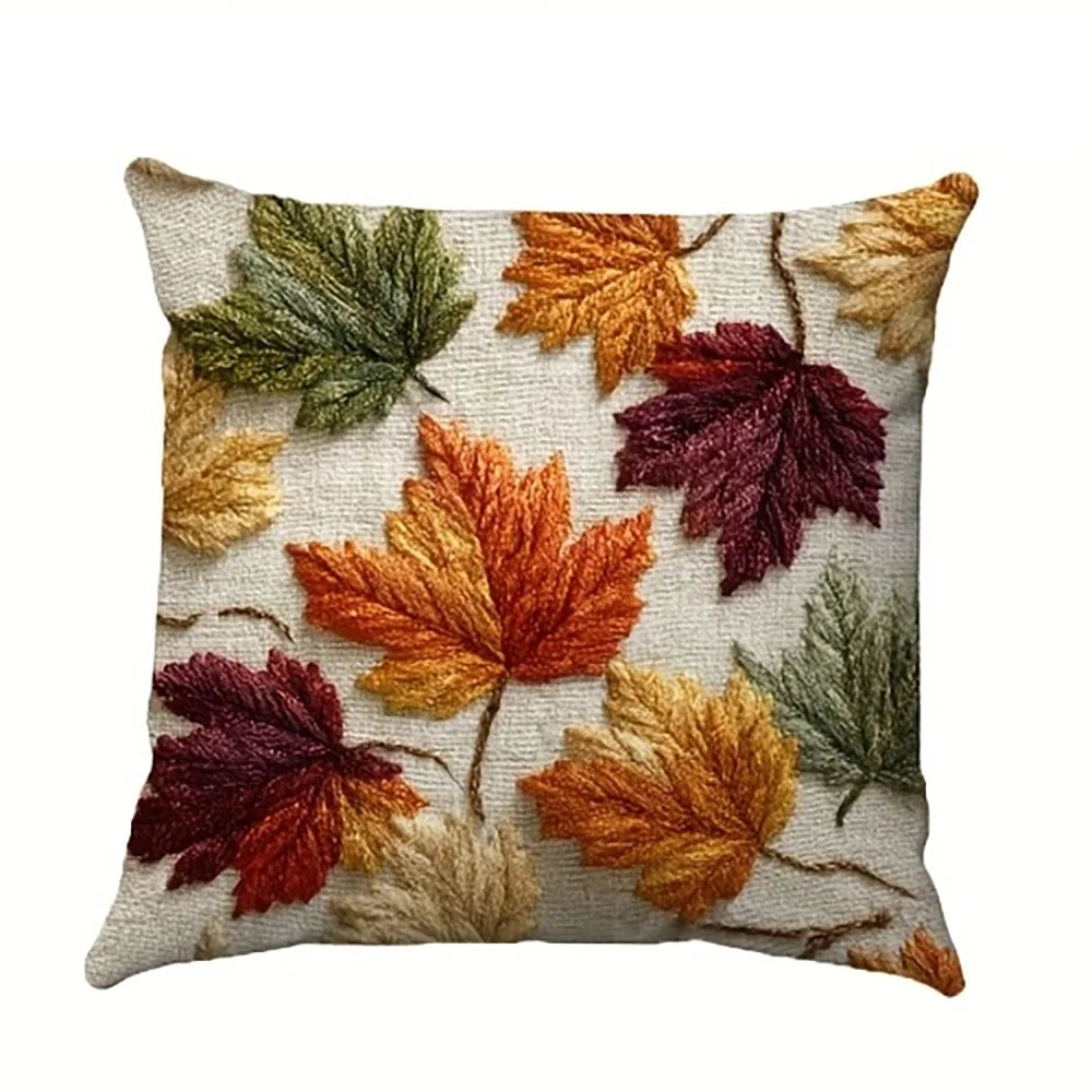 taies d'oreiller automne feuilles colorées campagnard beige polyester 45x45cm opacité