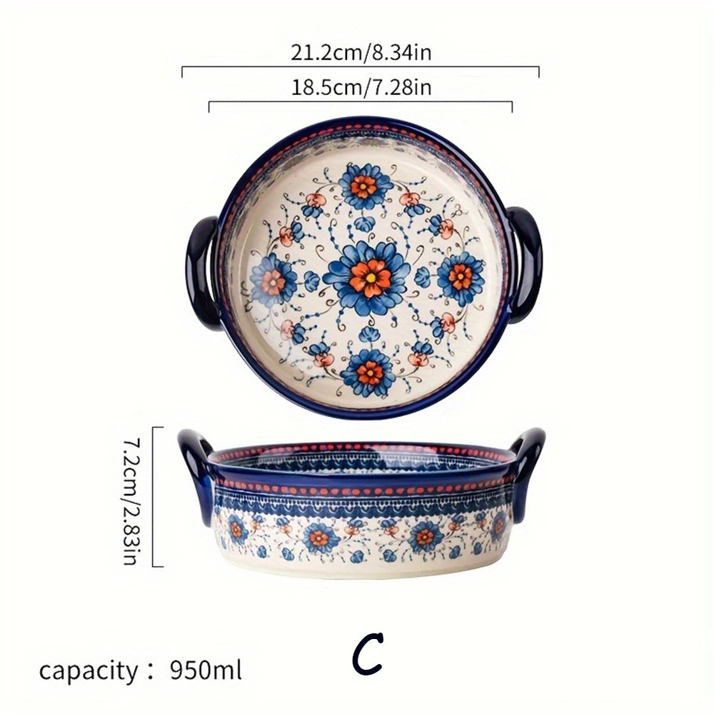 assiettes soupe vintage céramique fleur bleue rouge bordure ornée compatibles four lave vaisselle