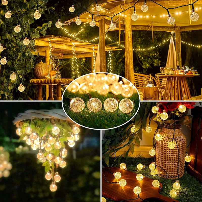 guirlande lumineuse solaire blanc chaud boules translucides moderne clips fixationextérieur ip65 led 37v abs