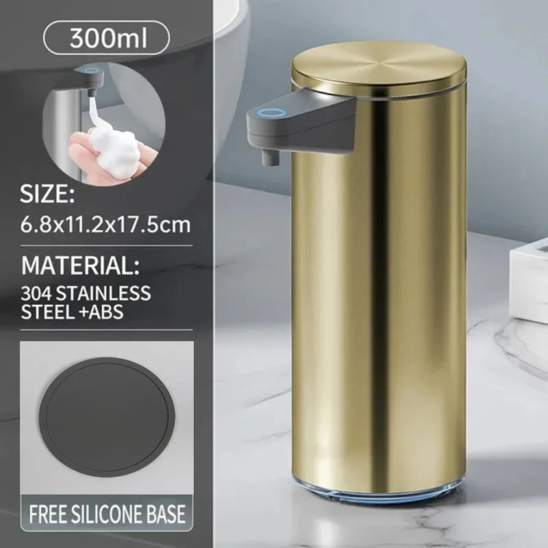distributeur savon automatique gris métallisé lisse moderne minimaliste mousse liquide