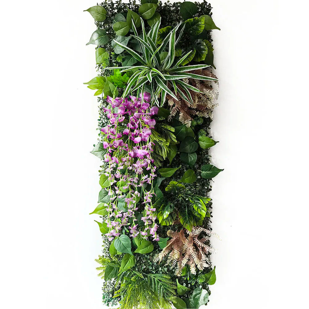 mur végétal artificiel décoration jardin intérieur extérieur feuilles vertes fleurs naturelles panneau murale décoratif