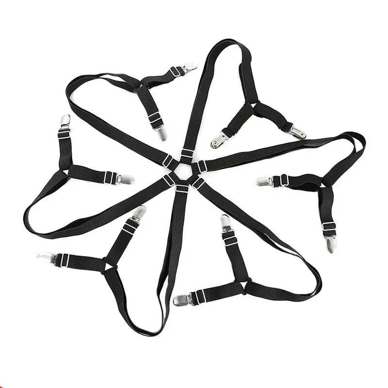 attaches élastiques clips métalliques blanc noir draps ajustables motif géométrique tissu élastique texturé minimaliste