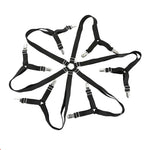 attaches élastiques clips métalliques blanc noir draps ajustables motif géométrique tissu élastique texturé minimaliste