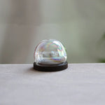 vase boule verre transparent base bois couvercle fleurs séchées