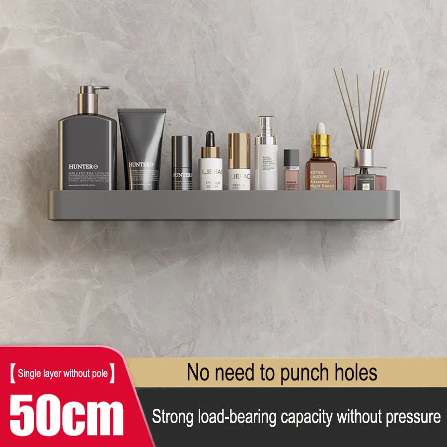 étagère murale moderne gris métallisé clips serviettes bouteilles cosmétiques flacons parfum brosse électrique 30cm