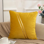 taies d'oreiller velours couleurs unies blanc cassé jaune rose gris bleu marine bordures dorées