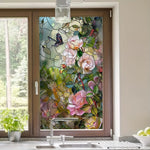 film décoratif fleurs feuilles multicolore adhésif opacité art deco vitrail maison fenêtre 45cm 90cm