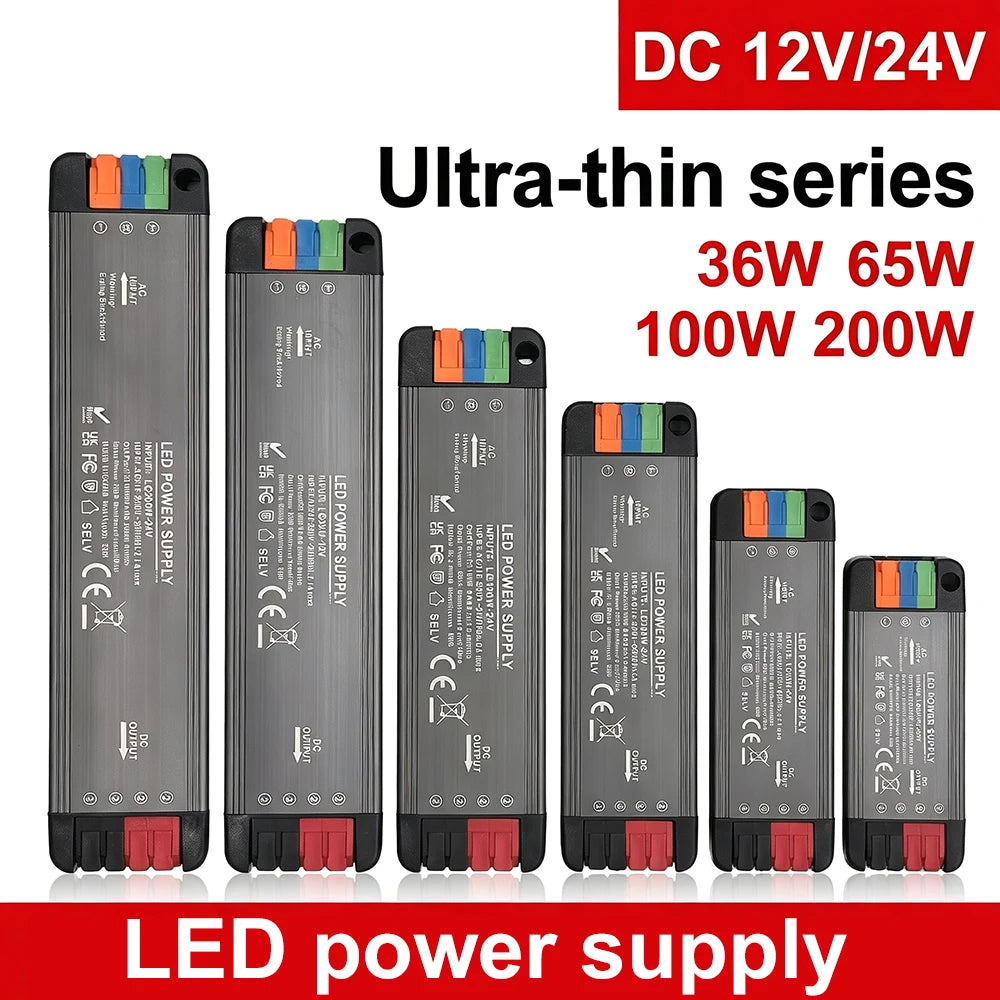 alimentation led 12v 24v 36w 65w 100w 200w transformateur d'éclairage ac/dc moderne noire certifications