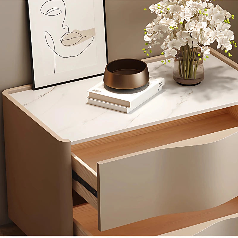 commode moderne beige clair tiroirs plateau rangement meuble chambre simple