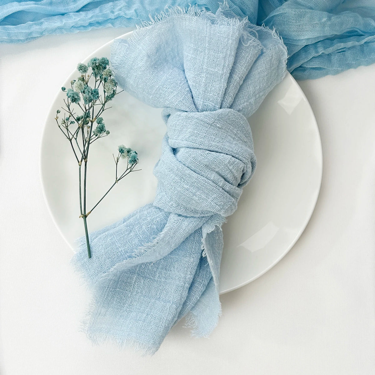 serviettes table coton rose pâle rustique franges ruban fleurs séchées