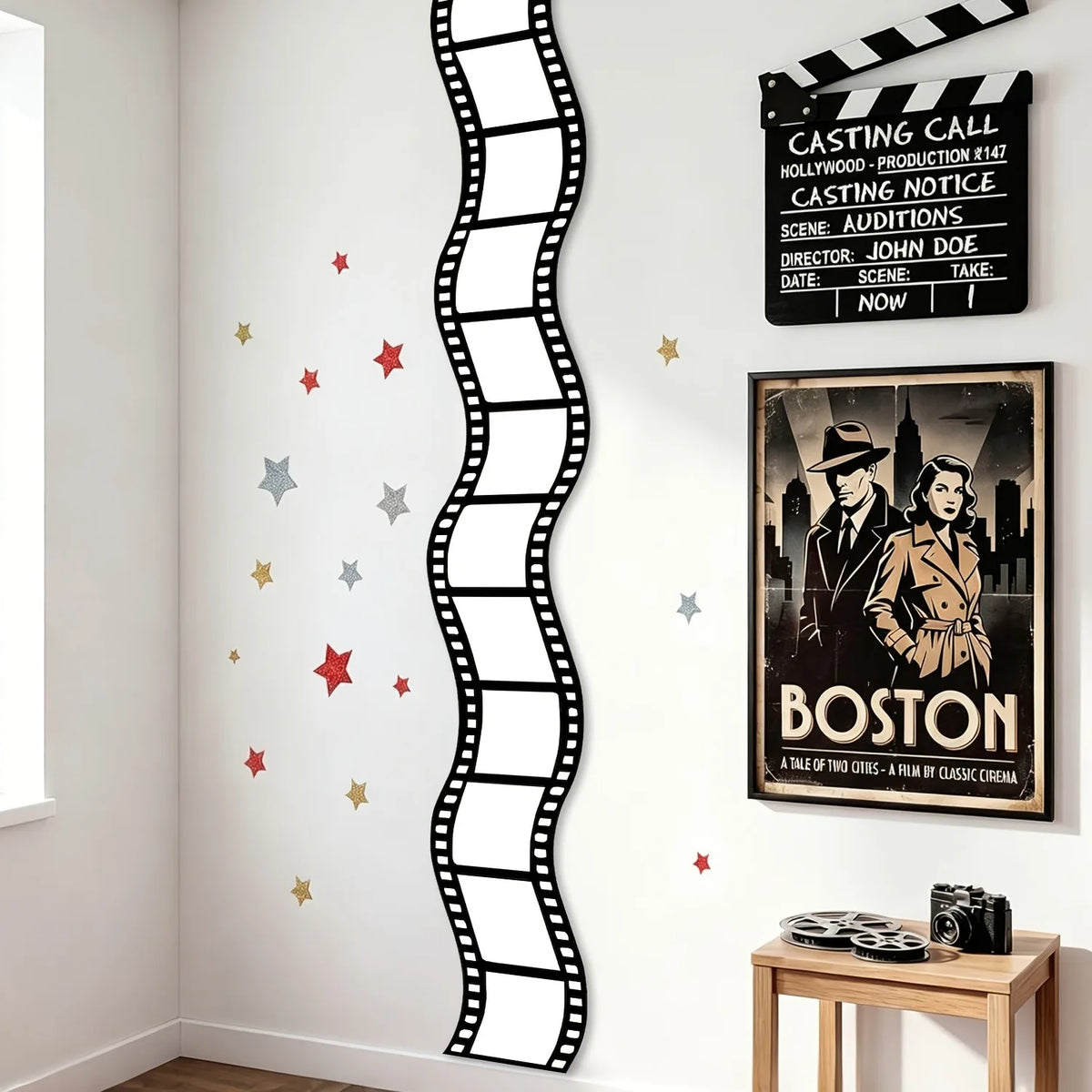 cadres mural forme bande cinema noir blanc vintage decoratif adhésif photos