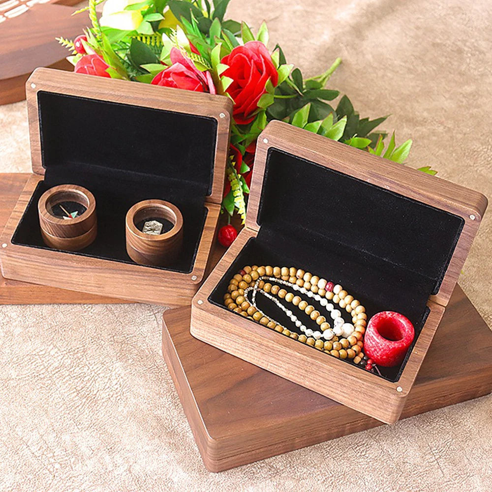 boîte bijoux bois naturel classique clips anneaux anti poussière portable femme cosmétiques