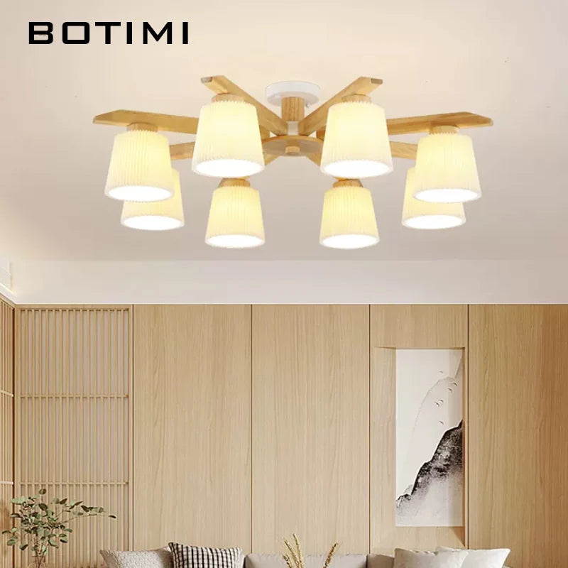 plafonnier led bois abat jour plissé moderne minimaliste chambre salon sourceMapping:
