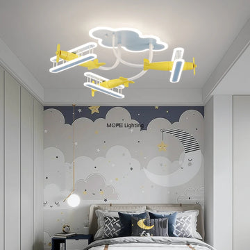 lampe suspendue avion bois blanc moderne enfant nuages led intelligente acrylique certifications sécurité