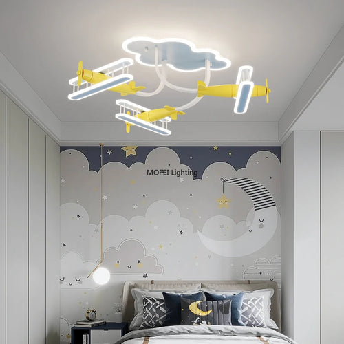 lampe suspendue avion bois blanc moderne enfant nuages led intelligente acrylique certifications sécurité