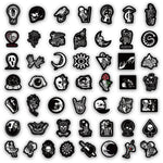 autocollants gothiques noirs blancs squelettes yeux roses lunes serpents adhésifs collection 14ans+ set50