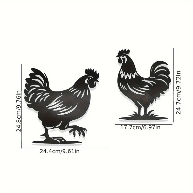 décoration murale silhouette poulets noir rustique plaques métalliques extérieures jardin simples