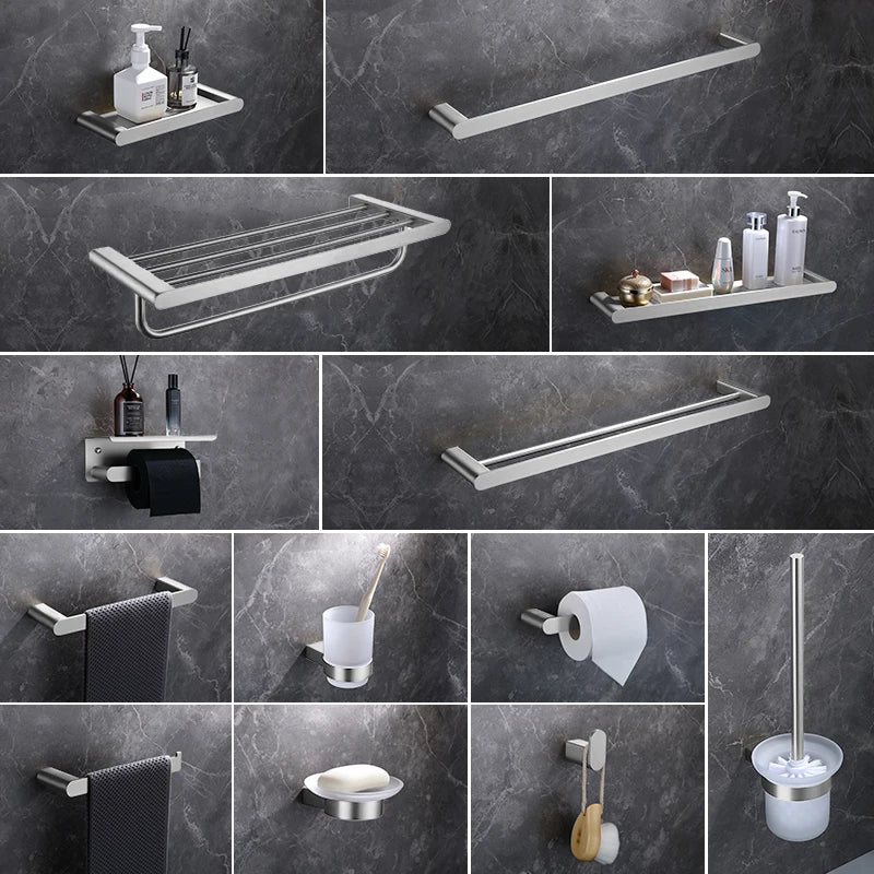 ensemble accessoires salle bain porte serviette porte savon papier toilette métal argenté moderne