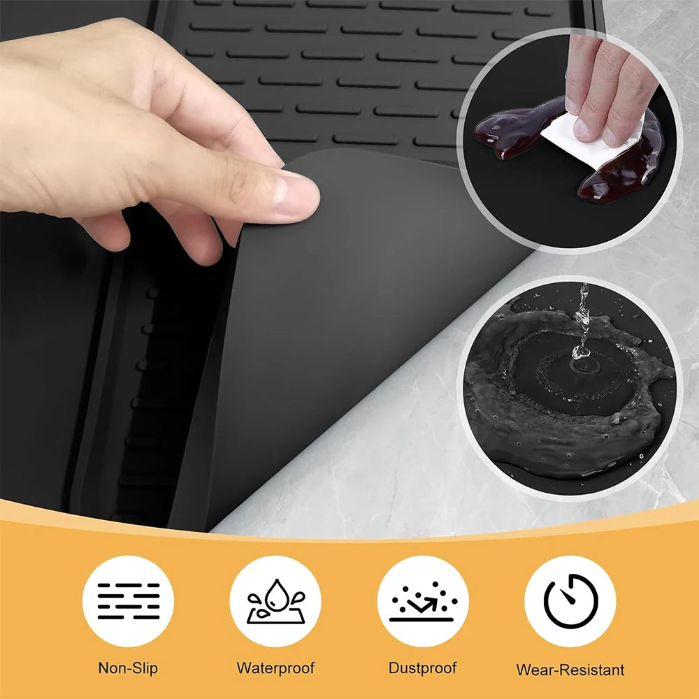 tapis séchage vaisselle silicone noir surface rugueuse moderne salle bains cuisinewasher imperméable