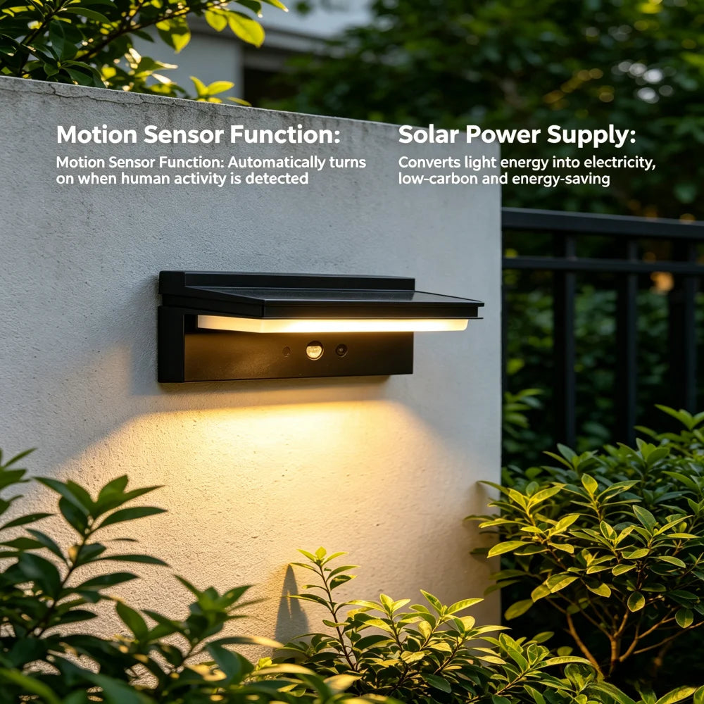 applique murale solaire moderne capteur mouvement noir led étanche ip65 autonomes