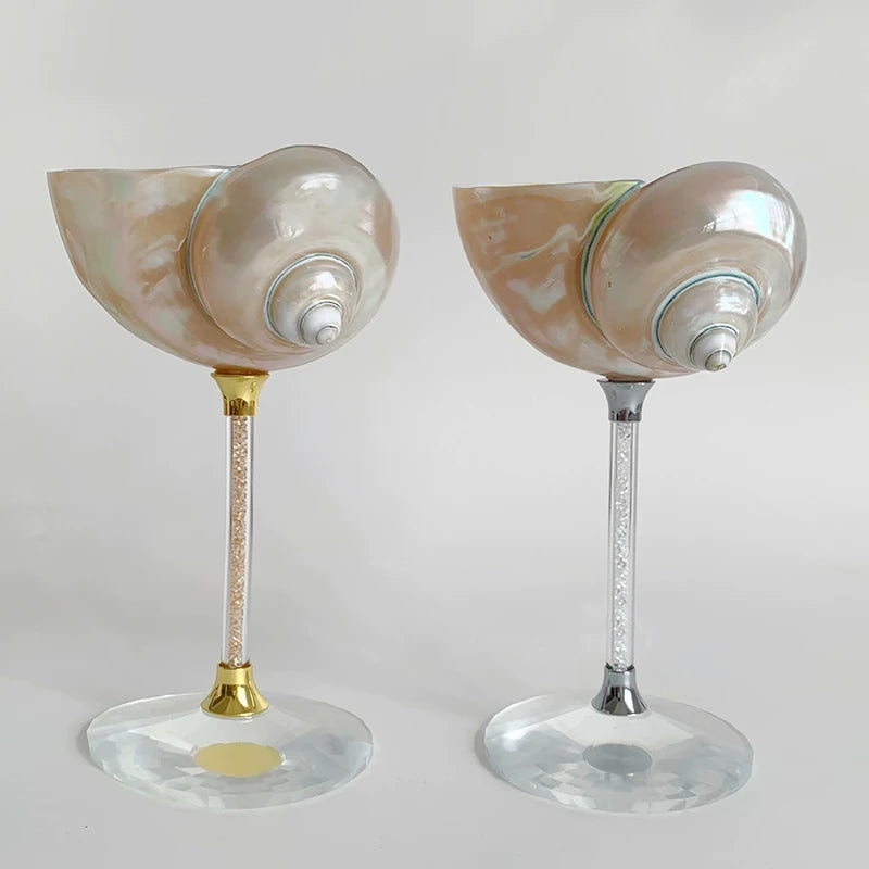 coquillage pied verre couleur dorée élégant moderne brillant accueil décoration ornement cadeau
