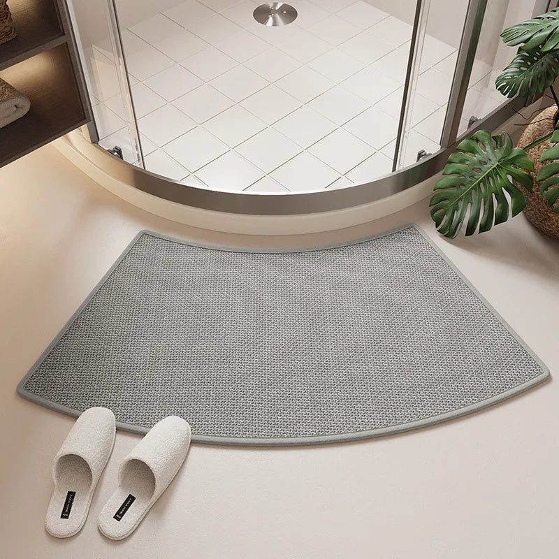 tapis bain antidérapant polyester absorbant rapide moderne beige gris intérieur porte salle bain cuisine