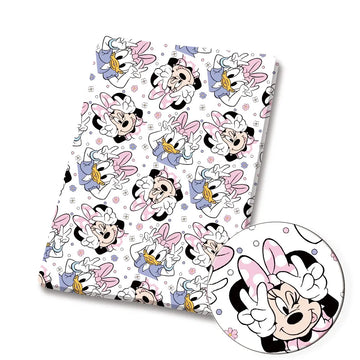 papier cadeau coton motif personnages dessin animé rose blanc bleu beige enfant fille