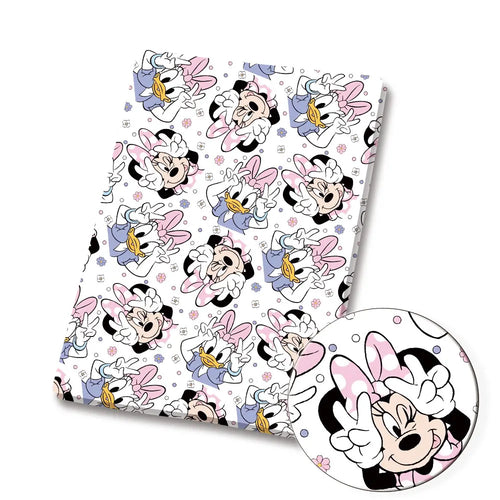 papier cadeau coton motif personnages dessin animé rose blanc bleu beige enfant fille
