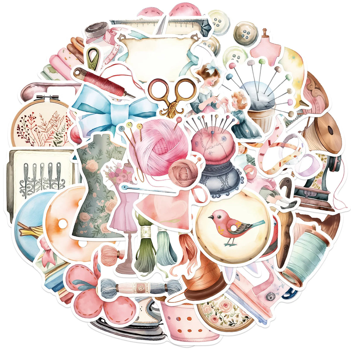 accessoires couture déco adhésifs fleurs rubans oiseaux coeurs broderie vintage romantique rose bleu beige