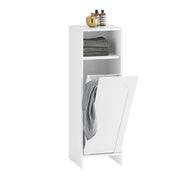Armoire à linge avec panier pliable pour salle de bain - Meuble rangement blanc design