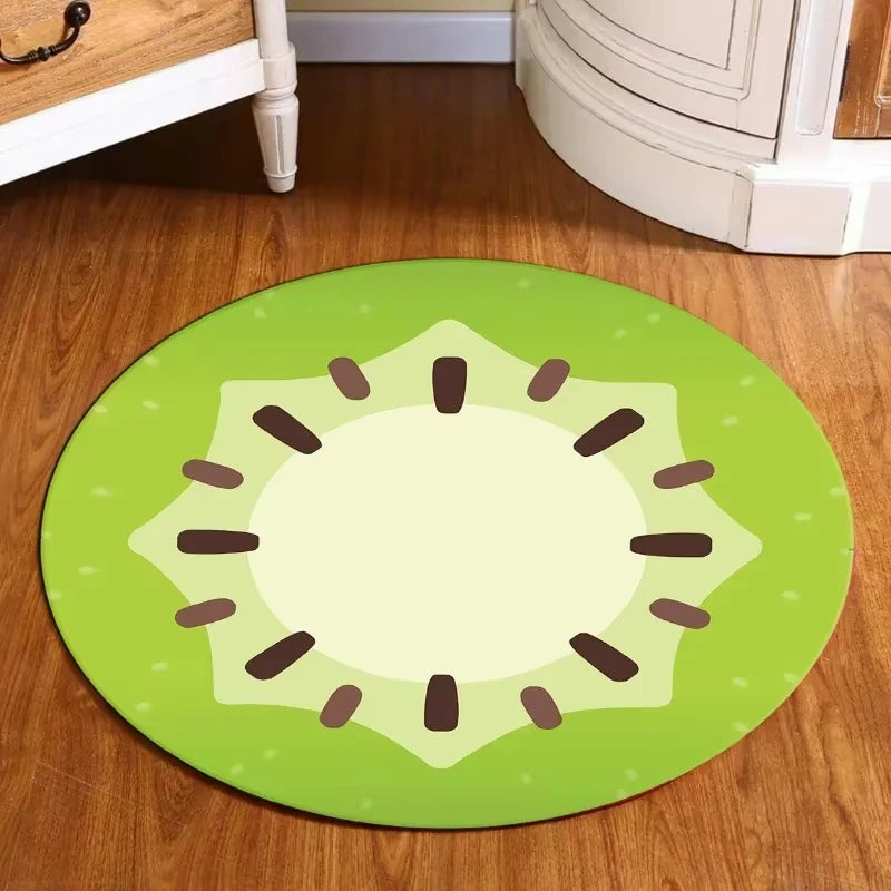tapis rond kiwi vert clair moderne polyester non slip blanc chambre salon